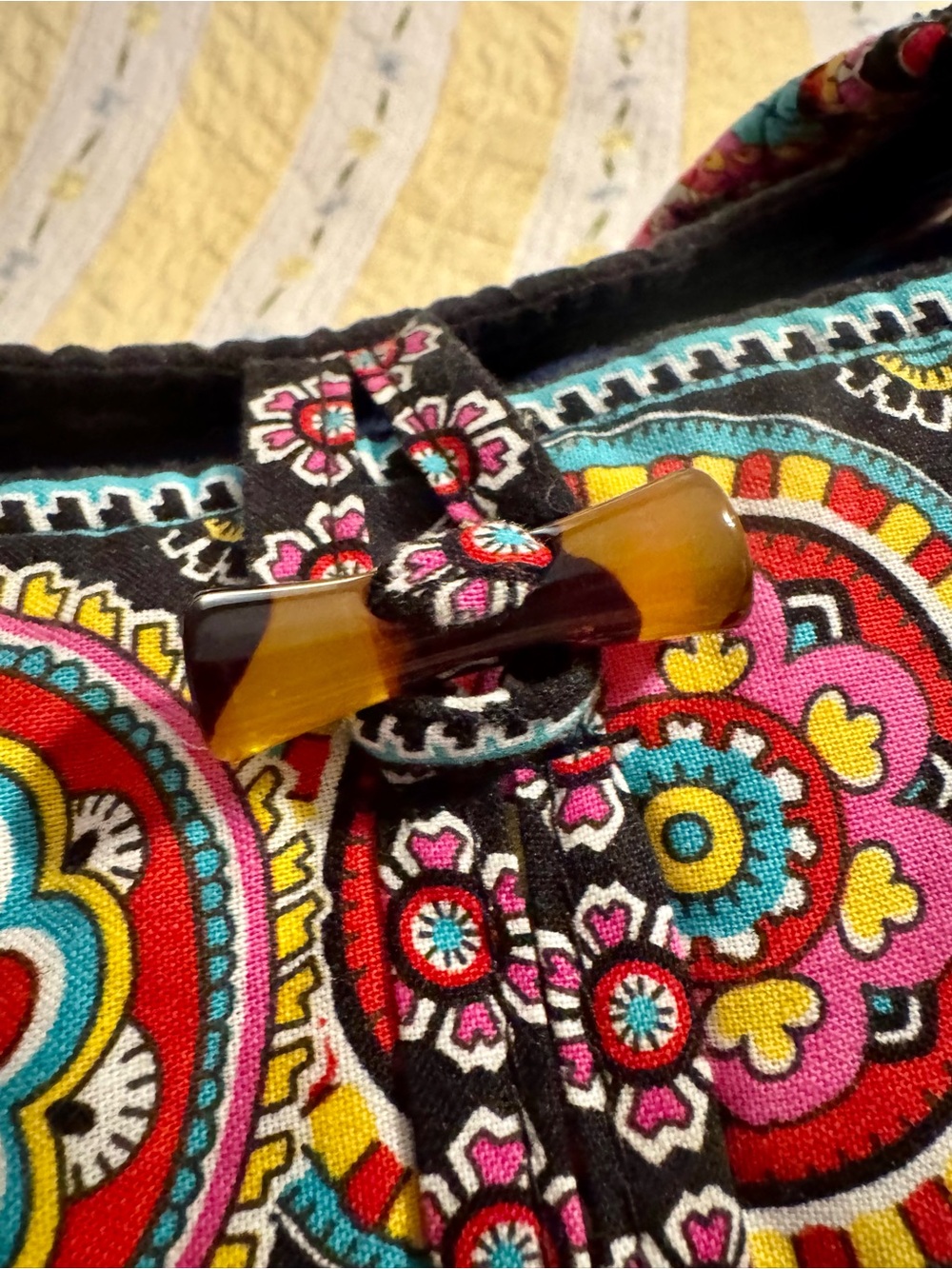 Vera Bradley Quilted Paisley Tote in Black, Turquoise & Hot Pink - Picture 2 of 5